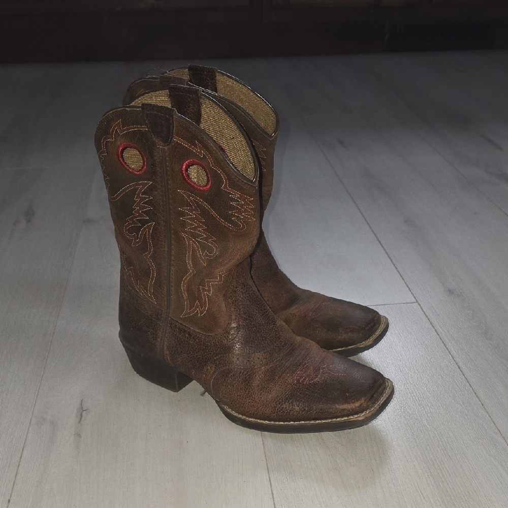 Ariat Brown Leather Boots with Red, Yellow And White Trim